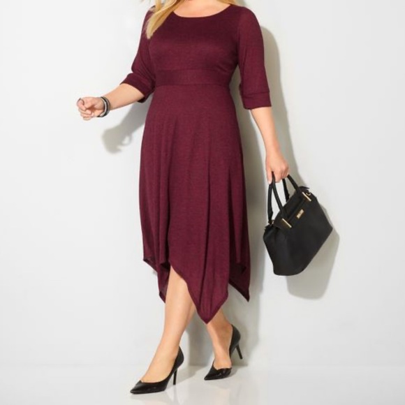 Avenue Dresses & Skirts - Avenue Ribbed Sharkbite Skater Dress Burgundy